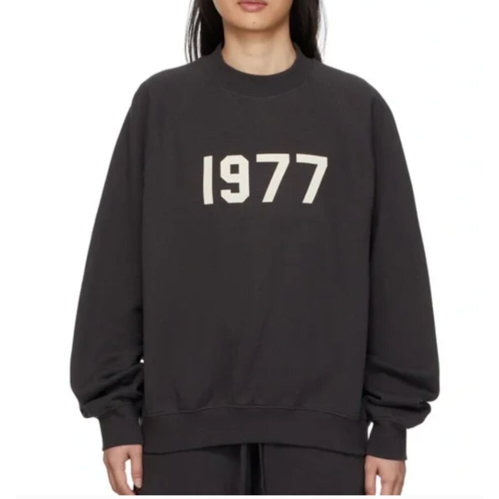 Fear of God 1977 Black Crewneck Sweatshirt with Cream Graphic